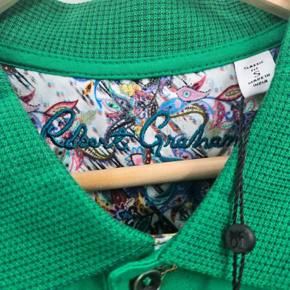 Robert Graham Kelly Green Golf Sport Preppy Embroidered Skull Polo Size Small